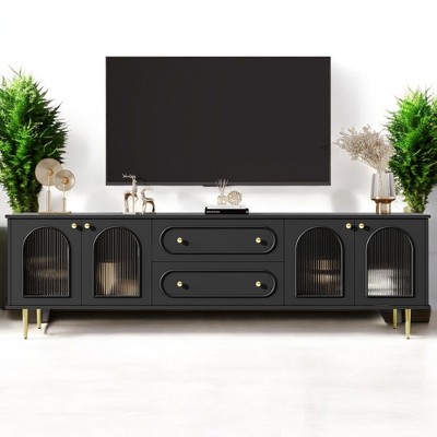 78.7" TV Stand with Glass Cabinet Doors, 2 Drawers & Legs – Entertainment Console for TVs up to 80", Media Center with Storage and Cable Management