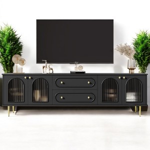 78.7" TV Stand with Glass Cabinet Doors, 2 Drawers & Legs – Entertainment Console for TVs up to 80", Media Center with Storage and Cable Management - 1 of 4