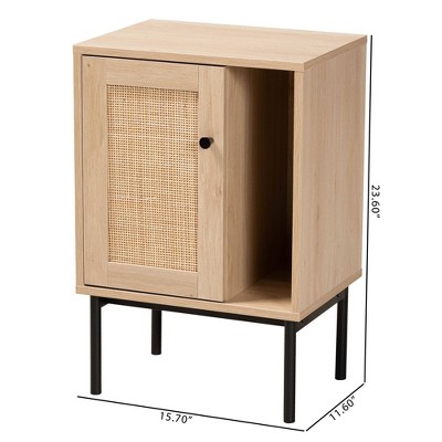 Light Brown and Black Woven Rattan Accent Cabinet with Adjustable Shelving