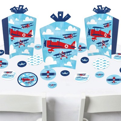 Big Dot of Happiness Taking Flight - Airplane - Vintage Plane Baby Shower or Birthday Party Decor and Confetti - Terrific Table Centerpiece Kit 30 Ct
