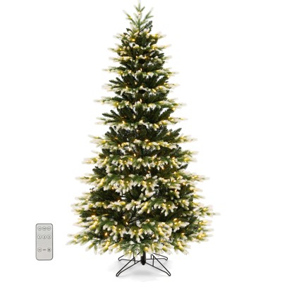 Tangkula 6/7FT Pre-lit Artificial Xmas Tree Hinged Xmas Tree with 350/500 LED Lights 1801/2489 Branch Tips Quick Power Connector