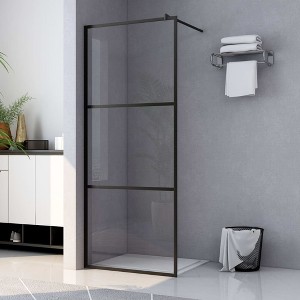 vidaXL Walk-in Shower Wall with Clear ESG Glass Black 31.5 in.x76.8 in. - 1 of 4