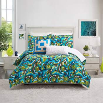 3pc Fall Floral Comforter Set Blue - Trina Turk