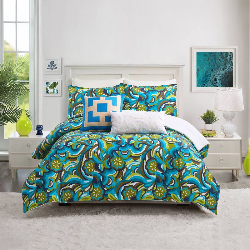 3pc Fall Floral Comforter Set Blue - Trina Turk, 1 of 7