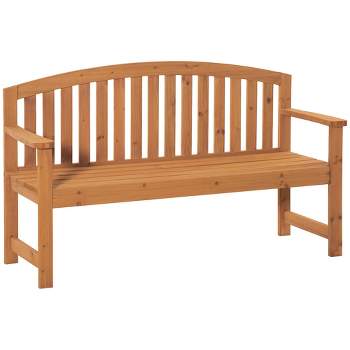 Outsunny 55" Wooden Garden Bench, 2 Seater Outdoor Patio Seat with Slatted Design for Deck, Porch or Garden, Natural