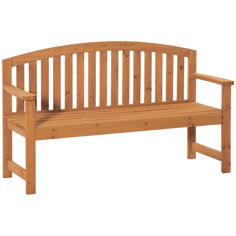 Outsunny 55" Wooden Garden Bench, 2 Seater Outdoor Patio Seat with Slatted Design for Deck, Porch or Garden, Natural, 1 of 7