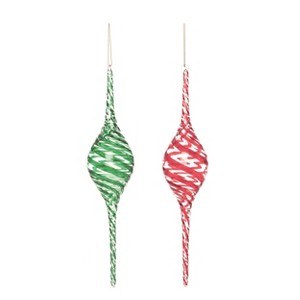 Transpac Large Glass Red & Green Swirl Ornament Set of 2 Christmas Home Decorations - 1 of 1