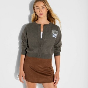 Women's NYC Teddy Graphic Cardigan - Gray - 1 of 3