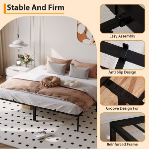 14 Inch Metal Bed Frame Platform Bed Frame No Box Spring Needed, Sturdy Heavy Duty Bed Frame, Easy Assembly, Under Bed Storage - Black - 1 of 4
