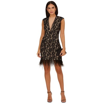 Adrianna Papell Womens Feather Trim Sheath Dress
