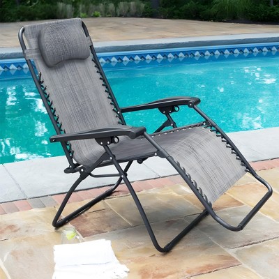 Gray Steel Zero Gravity Outdoor Recliner Lounge Chair with Adjustable Headrest