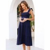 BLUEMING Maternity Dress Summer Ruffled Highwaist Dress with Mini Cap Sleeve Shirred A-Line Midi Dress Floral Sundress - 3 of 4