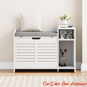 PrecisionAuto Discreet Extra Large Cat Litter Box Enclosure Stylish Wood End Table w/Top Door, Storage Shelf, Mat & Cushion | Dog Proof - 1 of 4