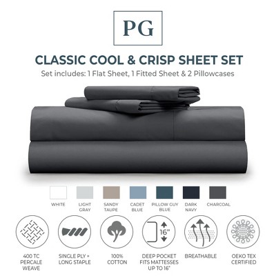 Charcoal Full Cotton Percale 4-Piece Sheet Set