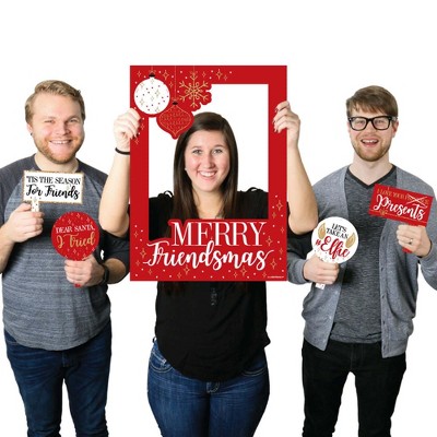 Big Dot of Happiness Red and Gold Friendsmas - Friends Christmas Party Photo Booth Picture Frame and Props - Printed on Sturdy Material