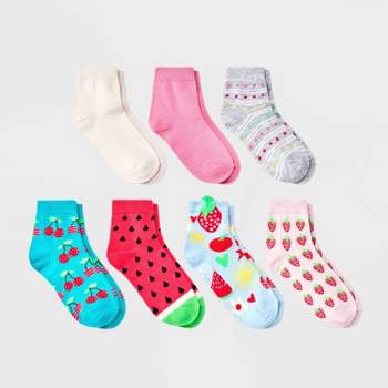 Girls' 7pk 'Strawberry' Ankle Socks - Cat & Jack™ Blue