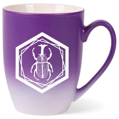Elanze Designs 12 Ounce Ceramic Decorative Laser Engraved Geometric Design Giftable Novelty Tea Coffee Cup Mug Purple and White Male Rhinoceros Beetle