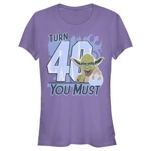 Juniors Womens Star Wars Yoda Turn 40 You Must Rebel Logo Portrait T-Shirt - 1 of 3