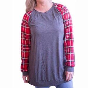Women's Plaid Raglan Top - Shirley Stone - 1 of 3