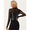 INSPIRE CHIC Women's Faux Leather Mesh Long Sleeve Stand Collar Blouses - 3 of 4