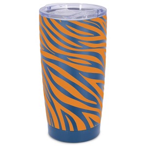 Elanze Designs 20 oz Stainless Steel On the Go Insulated Travel Tumbler With Push Top Lid, Tangerine Orange Zebra Print Blue - 1 of 4
