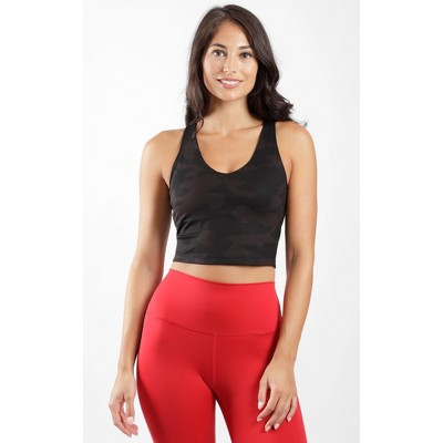 90 Degree By Reflex Womens Fitted V Neck Cropped Tank Top - Black