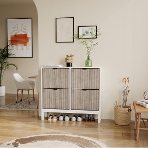 Wave Pattern 4-Door Shoe Cabinet, Narrow Shoe Storage With Adjustable Shelves for Entryway, Hidden Shoe Rack with Metal Legs,  for Hallway - 1 of 4