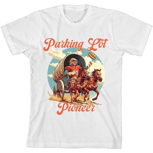 "Parking Lot Pioneer" Old West Wagon Football Cowboy Youth  Short Sleeve Tee- - 1 of 2