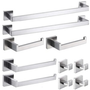 Itopfox 10 Piece Bathroom Hardware Set Brushed Nickel SUS304 Includes 2 23.6 Inch Towel Bars 2 Rings 2 Toilet Paper Holders 4 Hooks - 1 of 4