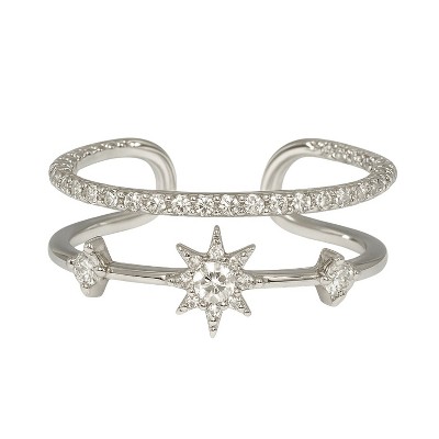 Silver Copper Star & Crystal Modern Women's Stackable Ring