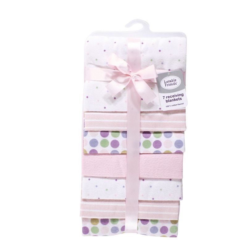 Luvable Friends Baby Girl Cotton Flannel Receiving Blankets, Pink Polka Dots 7-Pack, One Size, 3 of 4