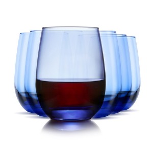 Libbey Classic Blue All Purpose Stemless Wine Glasses, 15.25 ounce, Set of 6 - 1 of 4