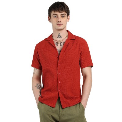 Campus Sutra Men Men's Scarlet Red Creased Shirt