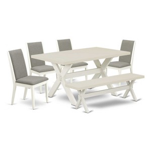 HomeStock 6-Piece Rectangle Natural Oak Finish Solid Wood Top Dining Table with 1-Bench, 4-Chairs - 1 of 4