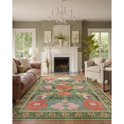 Lahome Country Floral Short Pile Velvet Rectangular Indoor Area Rug