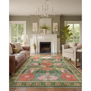 Lahome Country Floral Short Pile Velvet Rectangular Indoor Area Rug - 1 of 4