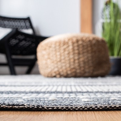 Black and Ivory Striped Wool Cotton Flat Woven Area Rug