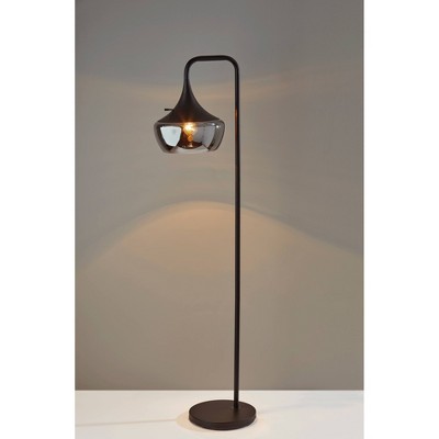 Eliza 63.5" Contemporary Black Metal Floor Lamp with Smoked Glass Shade
