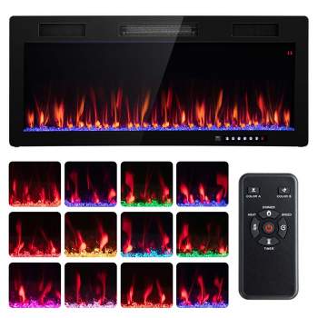 Costway 40"/50"/60" Linear Electric Fireplace 1500W Recessed Wall-Mounted with Multi-Color Flame