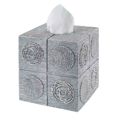 Silver Geometric Resin Tissue Box Cover with Textured Circles