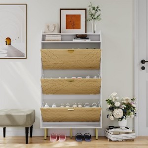Acekool Shoe Cabinet with 3 Tilt Drawers, Adjustable Hidden Shoe Organizer, Slim White Entryway & Hallway Storage, 57.13" H x 31.18" W x 9.17" D - 1 of 4