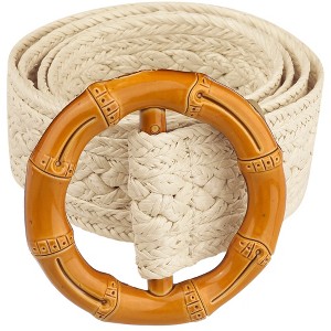 Elerevyo Women's Vintage Woven Belts Round Buckle Boho Waist Belt for Dress - 1 of 4