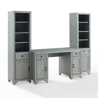 3pc Tara Desk and Bookcase Set Distressed Gray - Crosley