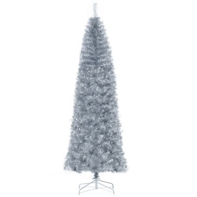 HOMCOM 7 FT Tall Unlit Slim Douglas Fir Artificial Christmas Tree with Realistic Branches, and 818 Tips, Silver