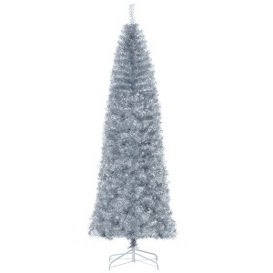HOMCOM 7 FT Tall Unlit Slim Douglas Fir Artificial Christmas Tree with Realistic Branches, and 818 Tips, Silver - 1 of 4