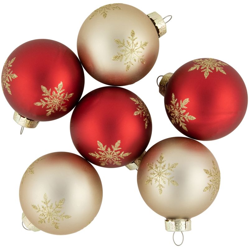 Northlight 6ct Red and Gold Snowflake Glass Ball Christmas Ornaments 2.5", 1 of 6