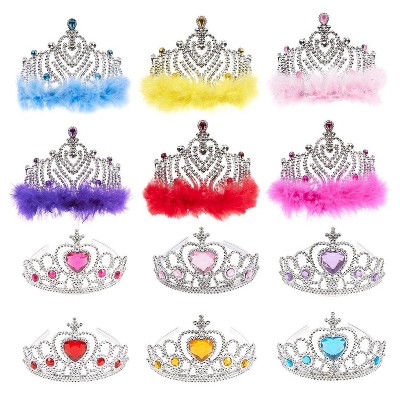 Blue Panda Set of 12 Princess Crown & Tiara Set for Girls Costume Party Dress Up Fairytale Role Play