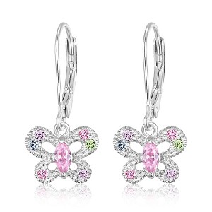 Chanteur Hypoallergenic Kids Jewelry Accessories Butterfly CZ White Gold Palladium Plating Earrings leverback is made from 925 Sterling silver - 1 of 1