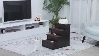 Natural Wood Pet Stairs with Cushioned Steps