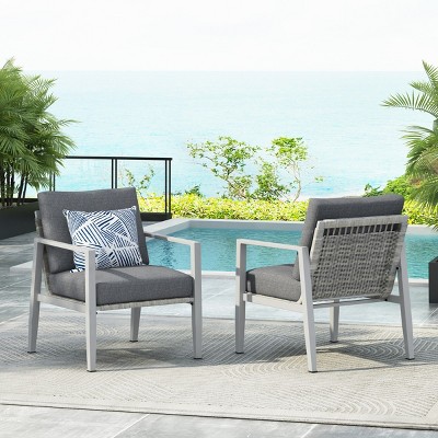 Outdoor Patio Aluminum Lounge Chair,Upholstered Dining Chair With Aluminum Frame,Rope Woven Backrest Armrest Side Chair-Coolbibila